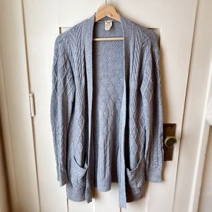 Grey Cable Knit Cardigan Sweater